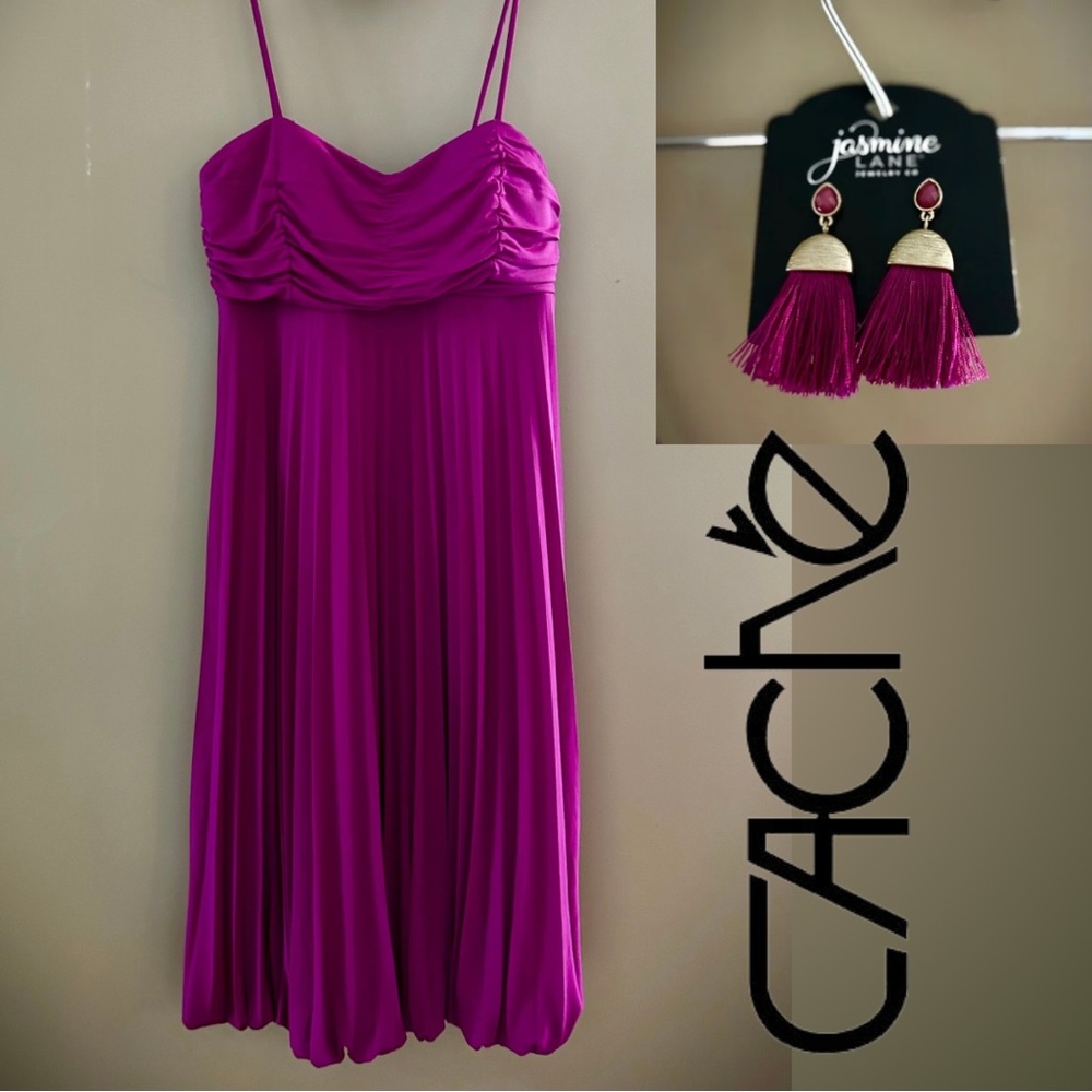 ⭐️ CACHE PURPLE PINK SLEEVELESS EMPIRE WAIST BUBBLE HEM COCKTAIL PARTY DRESS